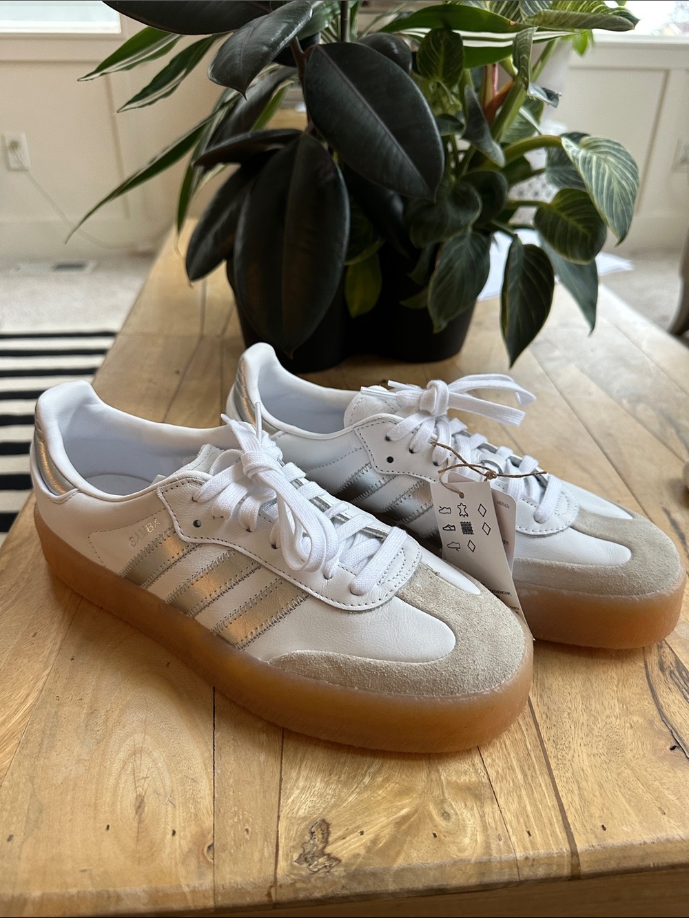 adidas White Leather Samba Sneakers with Gum Platform Sole